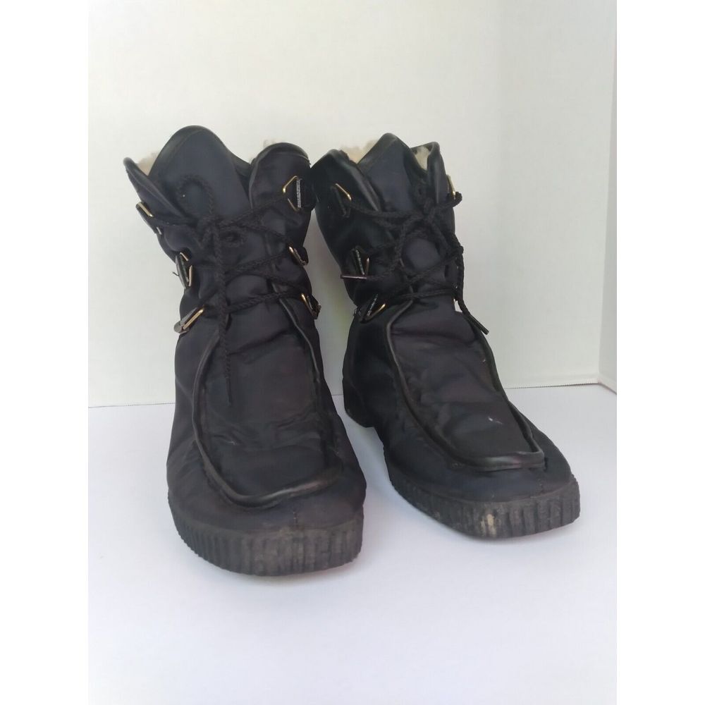 Winter Snow Boots Black Nylon Lace Up Warm Ankle Boots